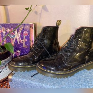 Doc Martens Luana Black Glitter Leather Combat Boots